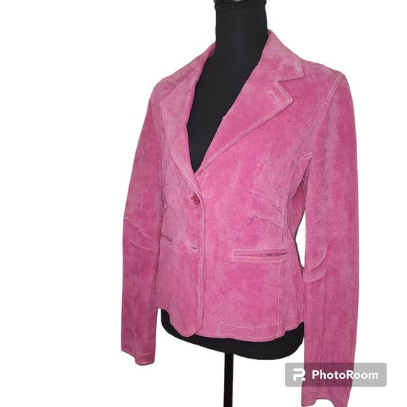 #064. EUC Pink Suede Leather Maxima Button Blazer-Wilsons Leather Leather - Picture 1 of 6
